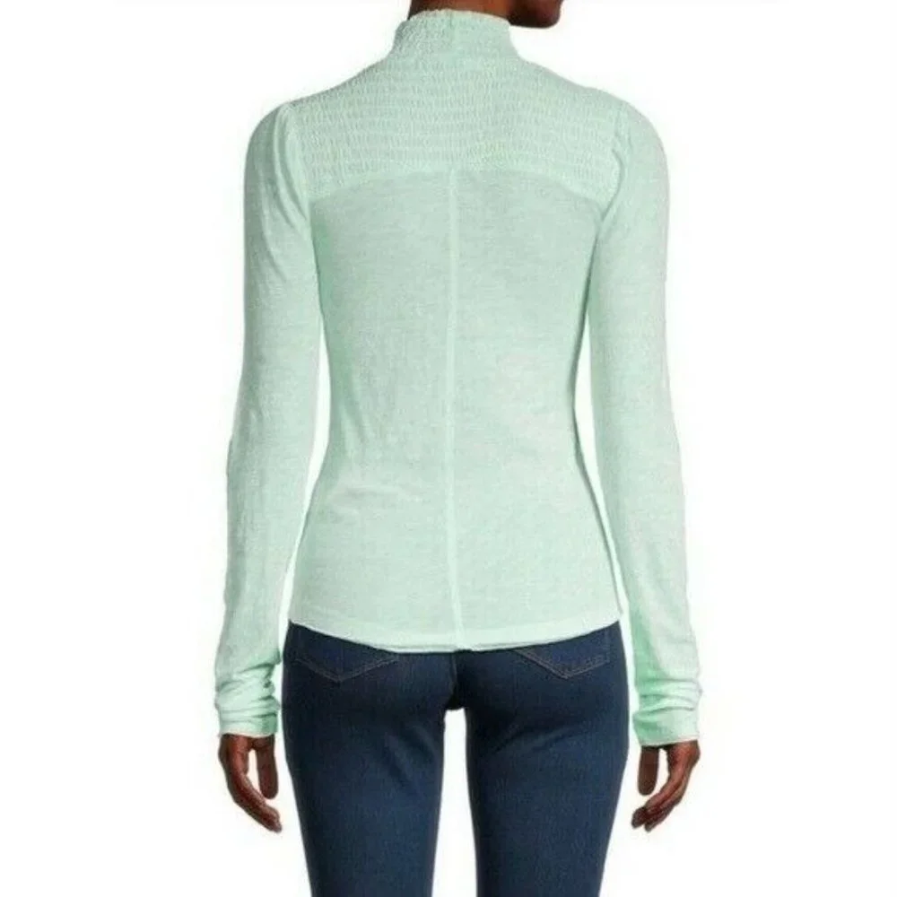 Free People Womens Caroline Gathered Mock‎ Turtleneck in Aqua Size Small
